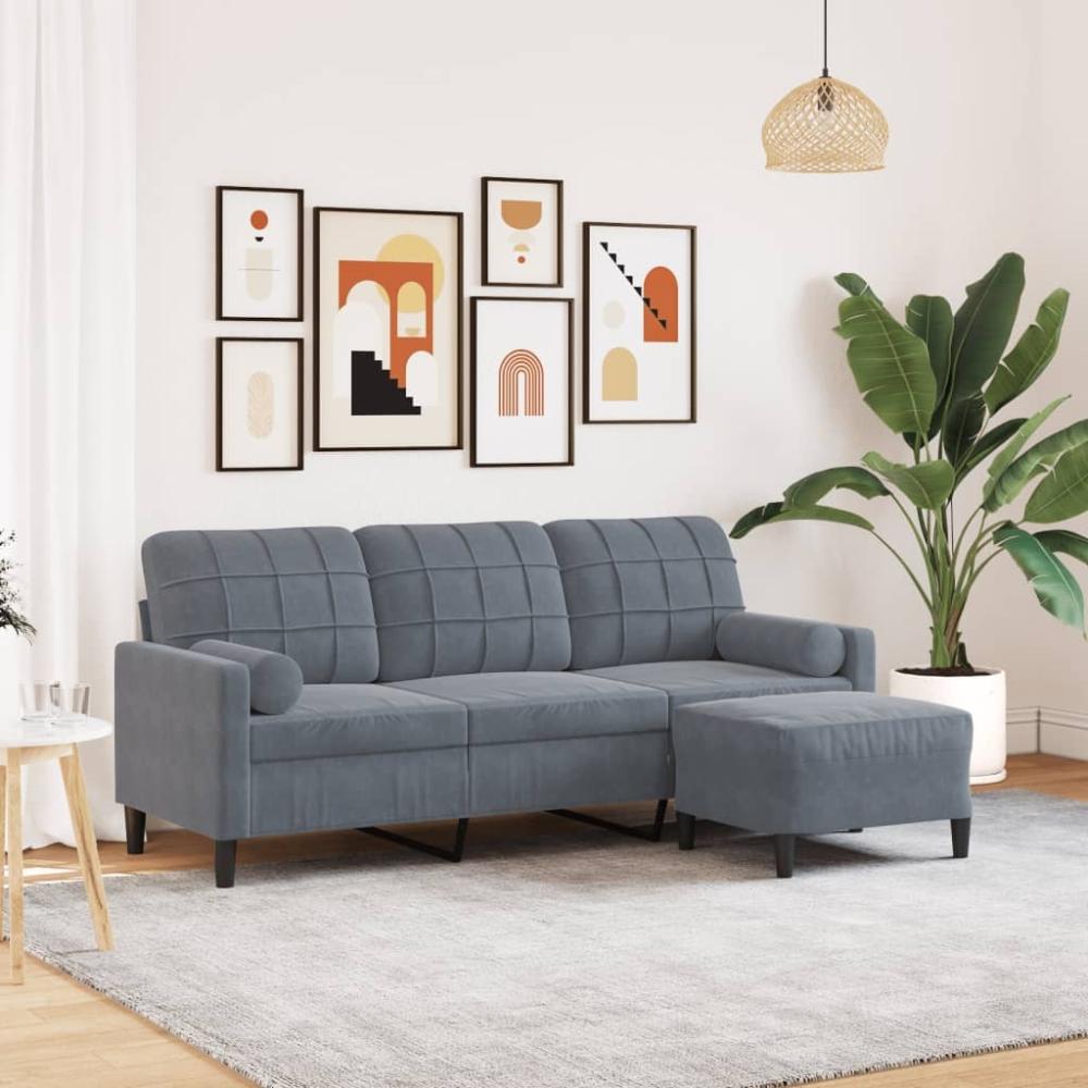 vidaXL 3-Sitzer-Sofa mit Hocker Dunkelgrau 180 cm Samt 3278268 Bild 1