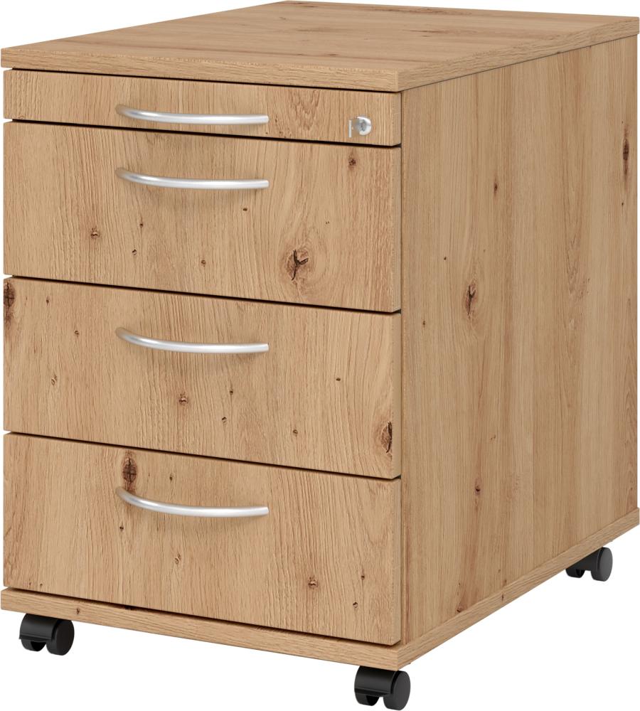 bümö Rollcontainer mit Schubladen, Container abschließbar aus Holz in Asteiche - Rollwagen für's Büro als Schreibtisch Unterschrank, Bürocontainer od. Schreibtischcontainer mit Bogengriffe, AC30-R-R-BM Bild 1