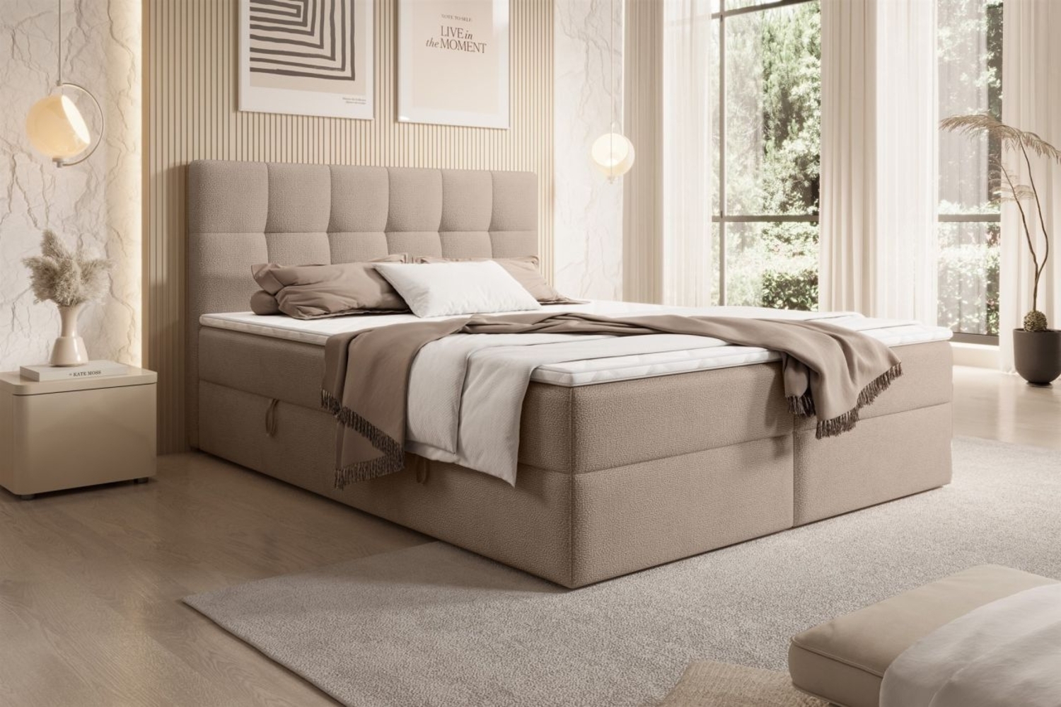 Boxspringbett Schlafzimmerbett ARTURO 140x200cm Stoff Freya Kakao Bild 1