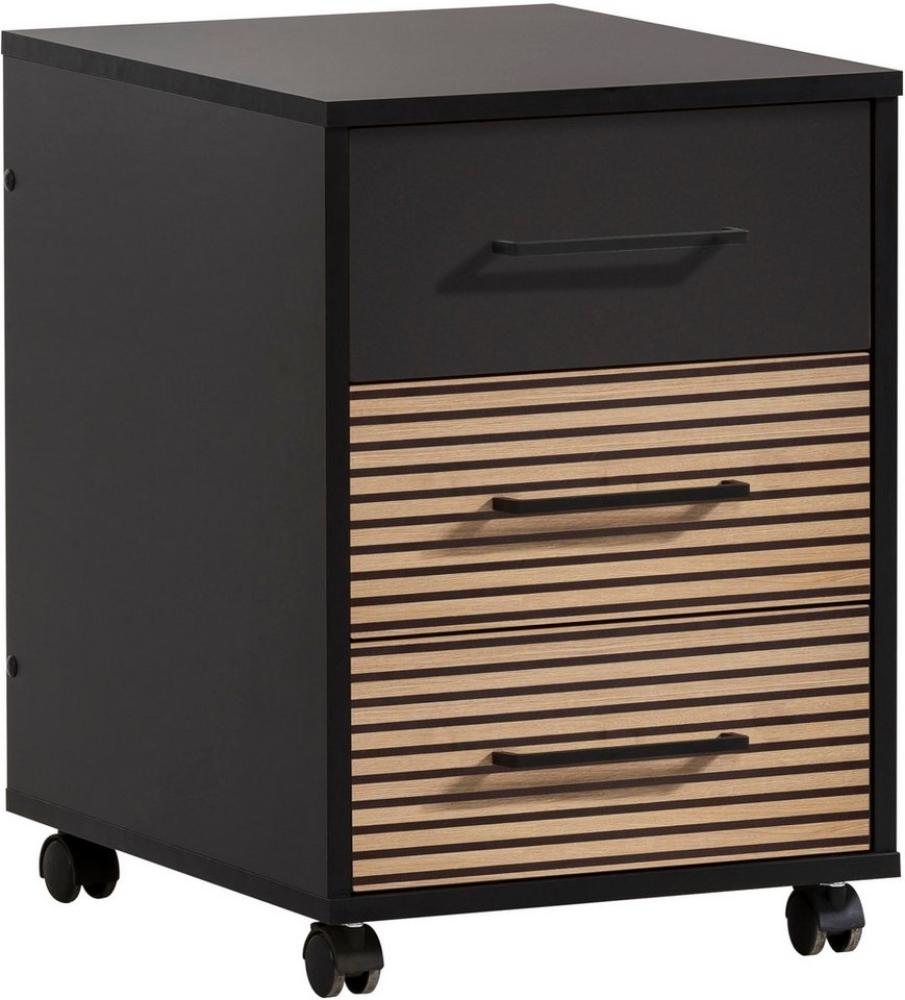 Schildmeyer Rollcontainer Hank, Holzwerkstoff, Schwarzmatt/Akustikpaneel Optik, 40 x 50 x 57 cm Bild 1