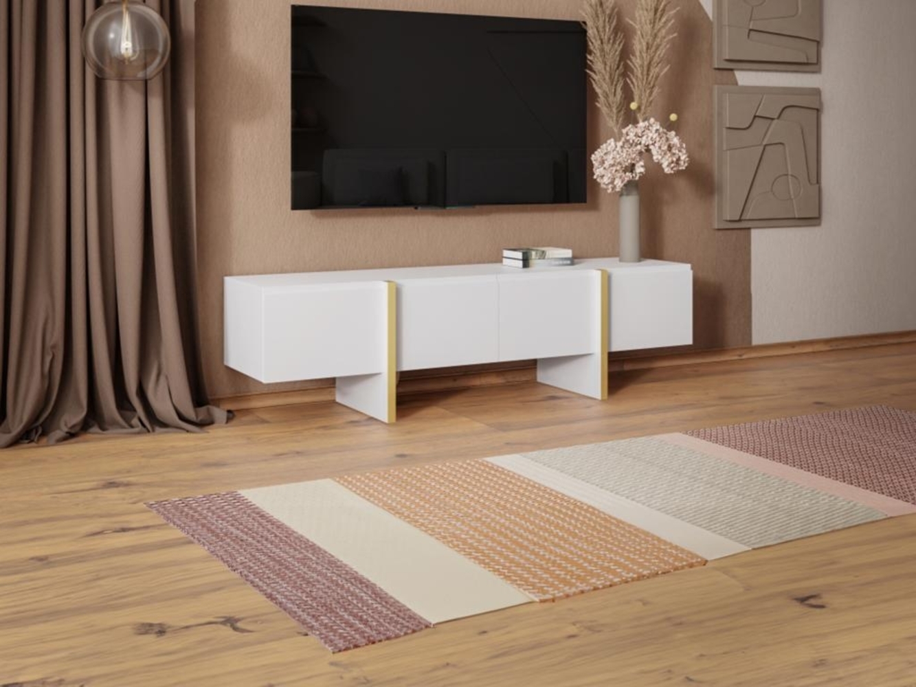 Vente-unique - TV-Möbel mit 4 Türen - MDF- Weiß & Goldfarben - LUVONIA Bild 1