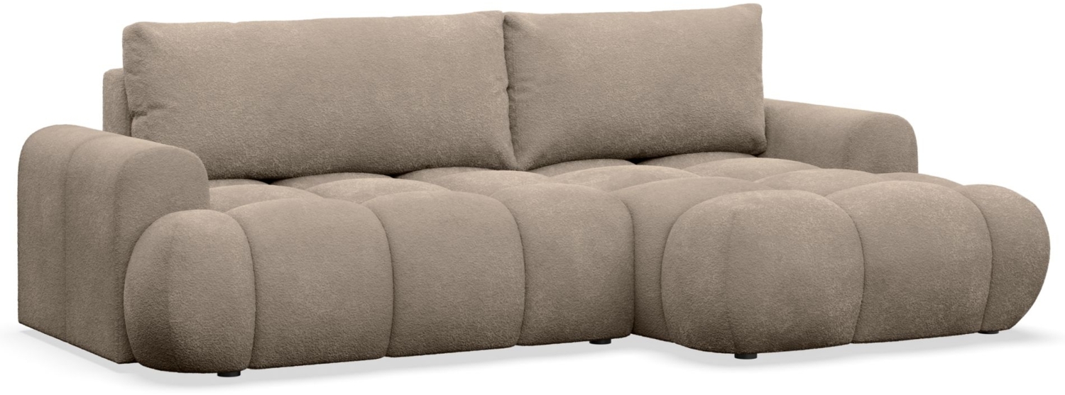 Selsey 'Ombo Mini' Ecksofa mit Schlaffunktion, Bettkasten und Bouclé-Bezug, Dunkelbeige, rechts Bild 1