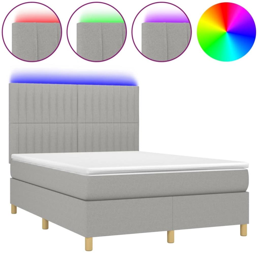 vidaXL Boxspringbett mit Matratze & LED Hellgrau 140x190 cm Stoff 3135589 Bild 1