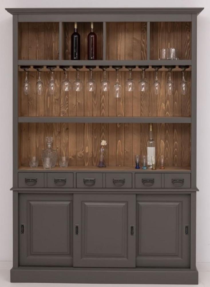 Casa Padrino Landhausstil Massivholz Barschrank Dunkelgrau / Braun 151 x 36 x H. 210 cm - Massivholz Weinschrank im Landhausstil - Massivholz Bar Möbel - Landhausstil Bar Möbel Bild 1