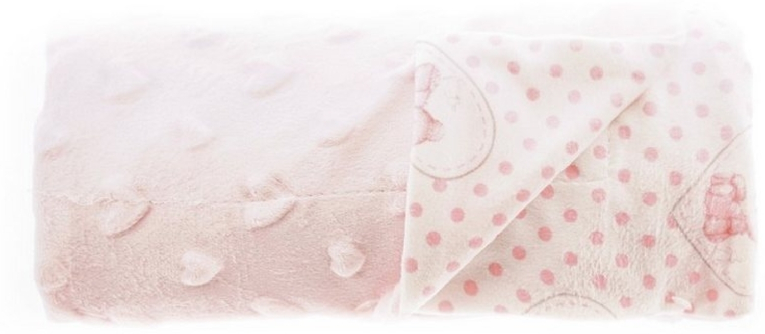 Babydecke Doppellagig 75x100 cm mit Babybär und Herz Rosa Motiv 2 Bild 1