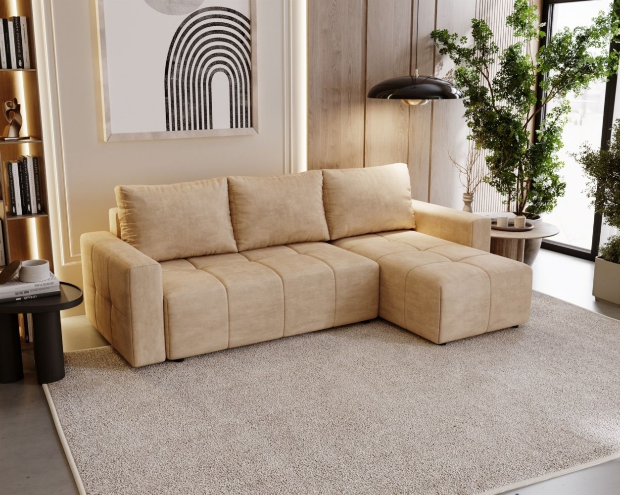 Ecksofa Schlafsofa NOHA in Stoff Paros Beige Ottomane Rechts Bild 1