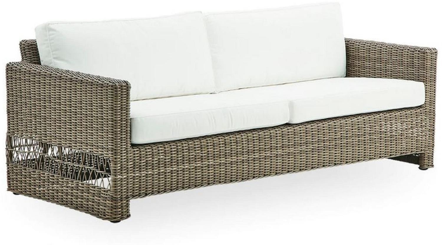 Casa Padrino Luxus Gartensofa mit Kissen Antik Grau / Weiß 200 x 86 x H. 71 cm - Wetterbeständiges Garten & Terrassen Sofa - Garten & Terrassen Möbel - Luxus Qualität Bild 1