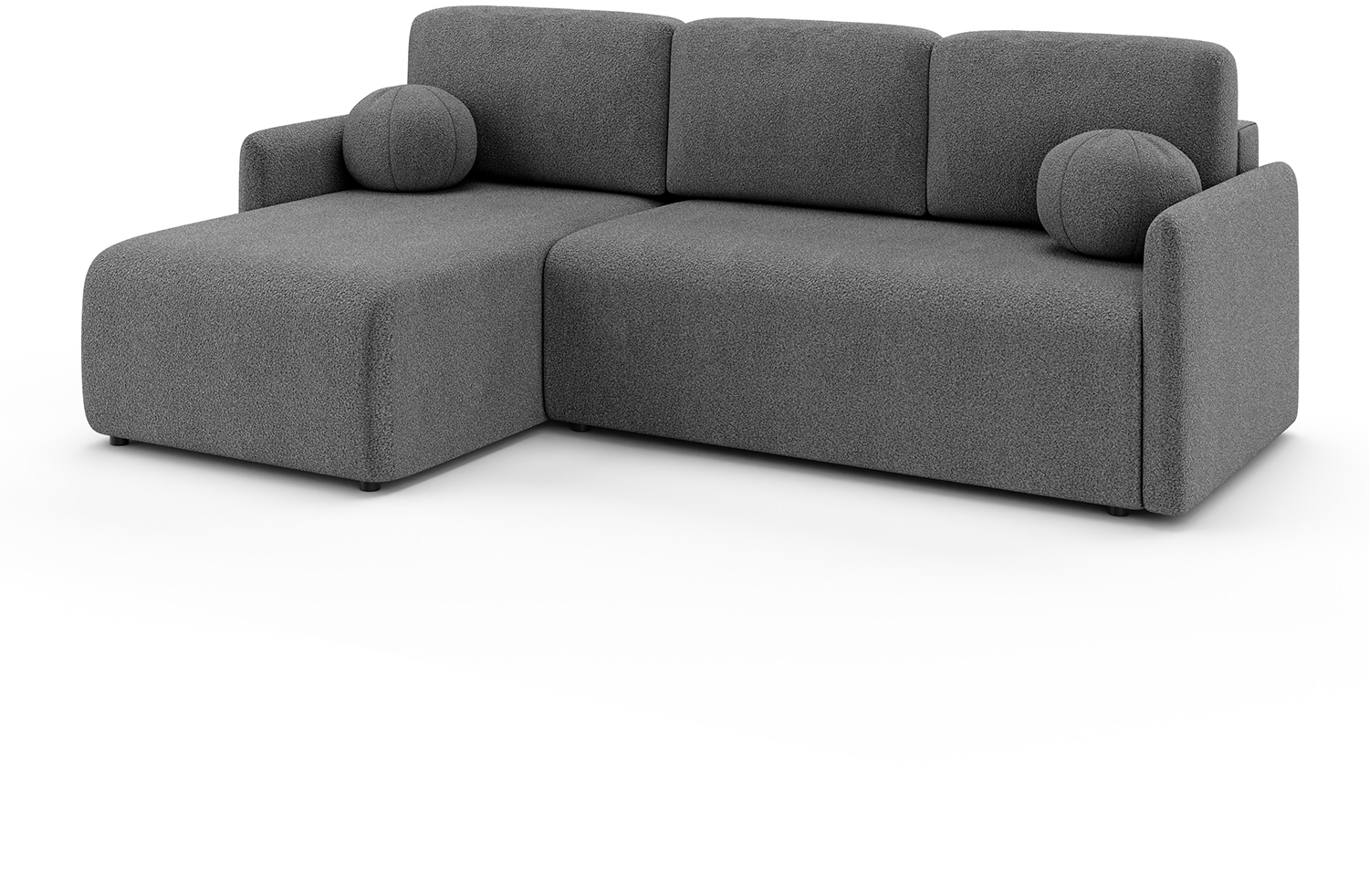 MEBLINI Schlafcouch mit Bettkasten – VESPER – 215x147x94cm – Links - Dunkelgrau Boucle - Kleines Ecksofa mit Schlaffunktion - Sofa mit Relaxfunktion und Kissen - Kleine Couch L-Form – Eckcouch Bild 1