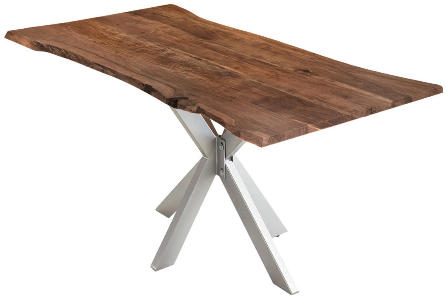 Esstisch Baumkante massiv Akazie nussbaum 140x80 silber HELENE 527085 Bild 1