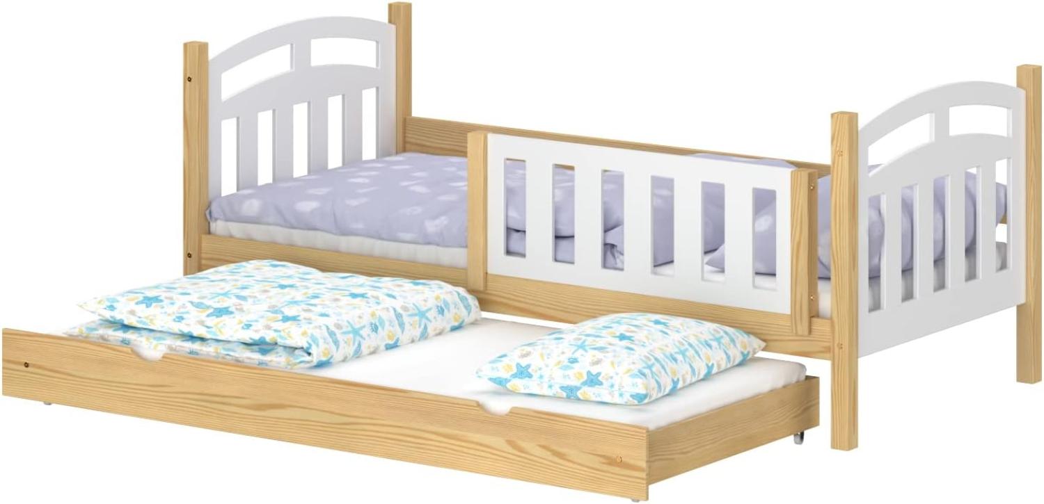 WNM Group Kinderbett Ausziehbar Suzie - aus Massivholz - Ausziehbett fr Mdchen und Jungen - Hohe Qualitt Bett mit Rausfallschutz fr Kinder 180x90 / 170x90 cm - Natrliche Kiefer Bild 1