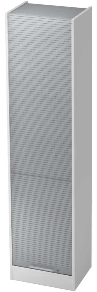 bümö Rollladenschrank in Weiß/Silber mit Relinggriff - Vertikal Jalousieschrank 50 cm breit, Aktenschrank abschließbar, Büroschrank für Ordner & Co, SET50-W-S-RE Bild 1