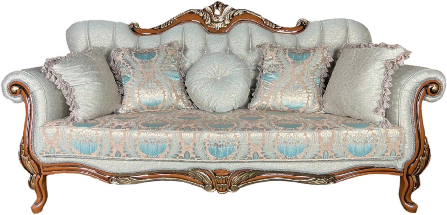 Casa Padrino Luxus Barock Sofa Hellgrün / Braun / Gold - Prunkvolles Wohnzimmer Sofa mit elegantem Muster - Barock Wohnzimmer Möbel Bild 1