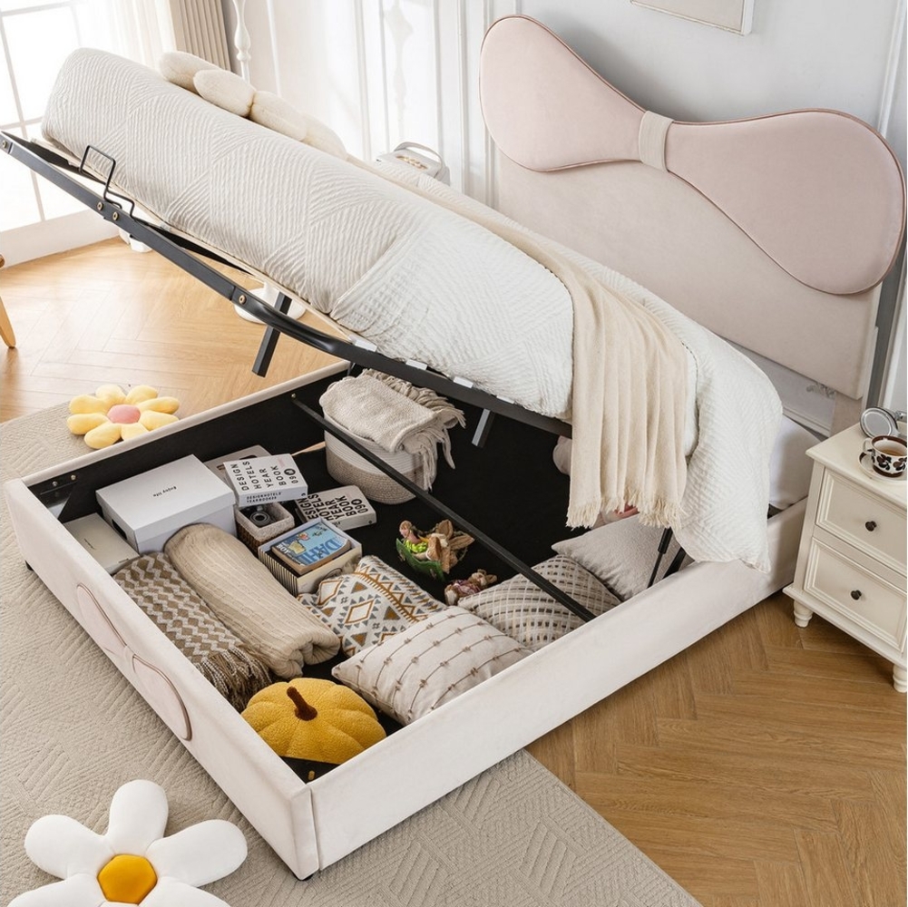 Flieks Polsterbett, Schleife Hydraulisches Doppelbett 140x200cm mit verstellbarem Kopfteil Bild 1