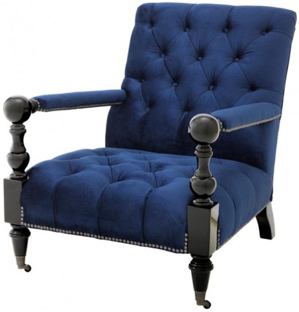 Casa Padrino Luxus Barock Sessel Royalblau / Schwarz Klavierlack - Lounge Sessel - Luxury Collection - Art Deco - Belle Epoche Bild 1