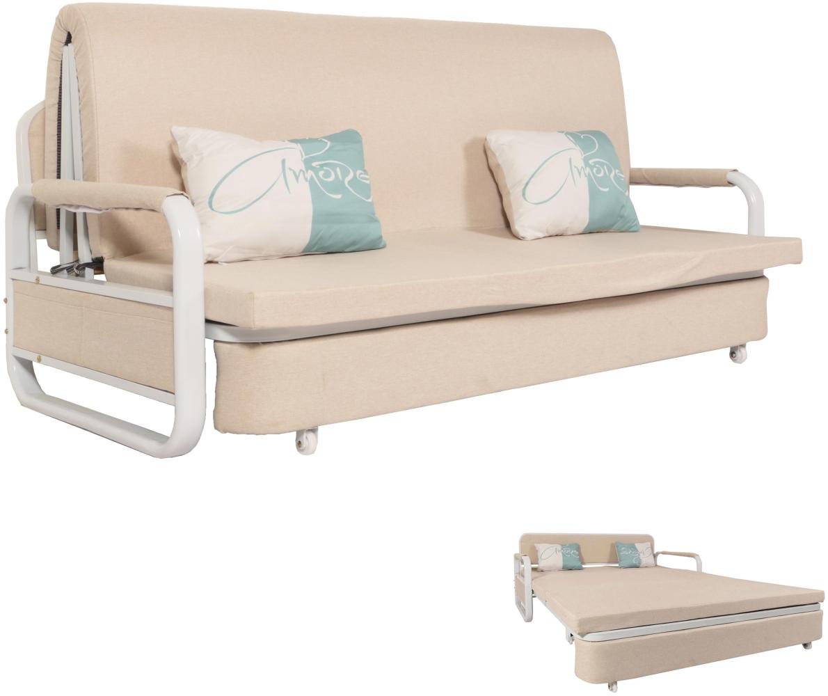 Schlafsofa HWC-M83, Schlafcouch Couch Sofa, Schlaffunktion Bettkasten Liegefläche, 190x185cm ~ Stoff/Textil beige Bild 1