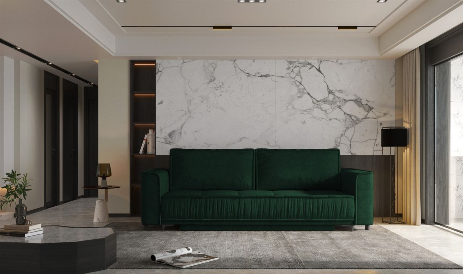 Sofa 3-Sitzer mit Schlaffunktion JUNA Stoff Terra Flaschengrün Bild 1