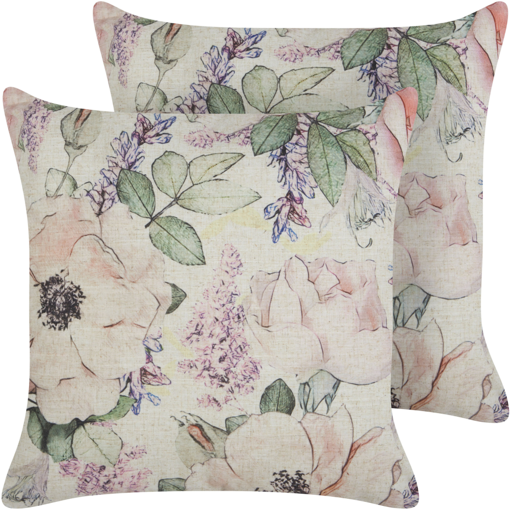 Kissen 2er Set ZAHRIYE 45 x 45 cm Blumenmuster Violett Bild 1