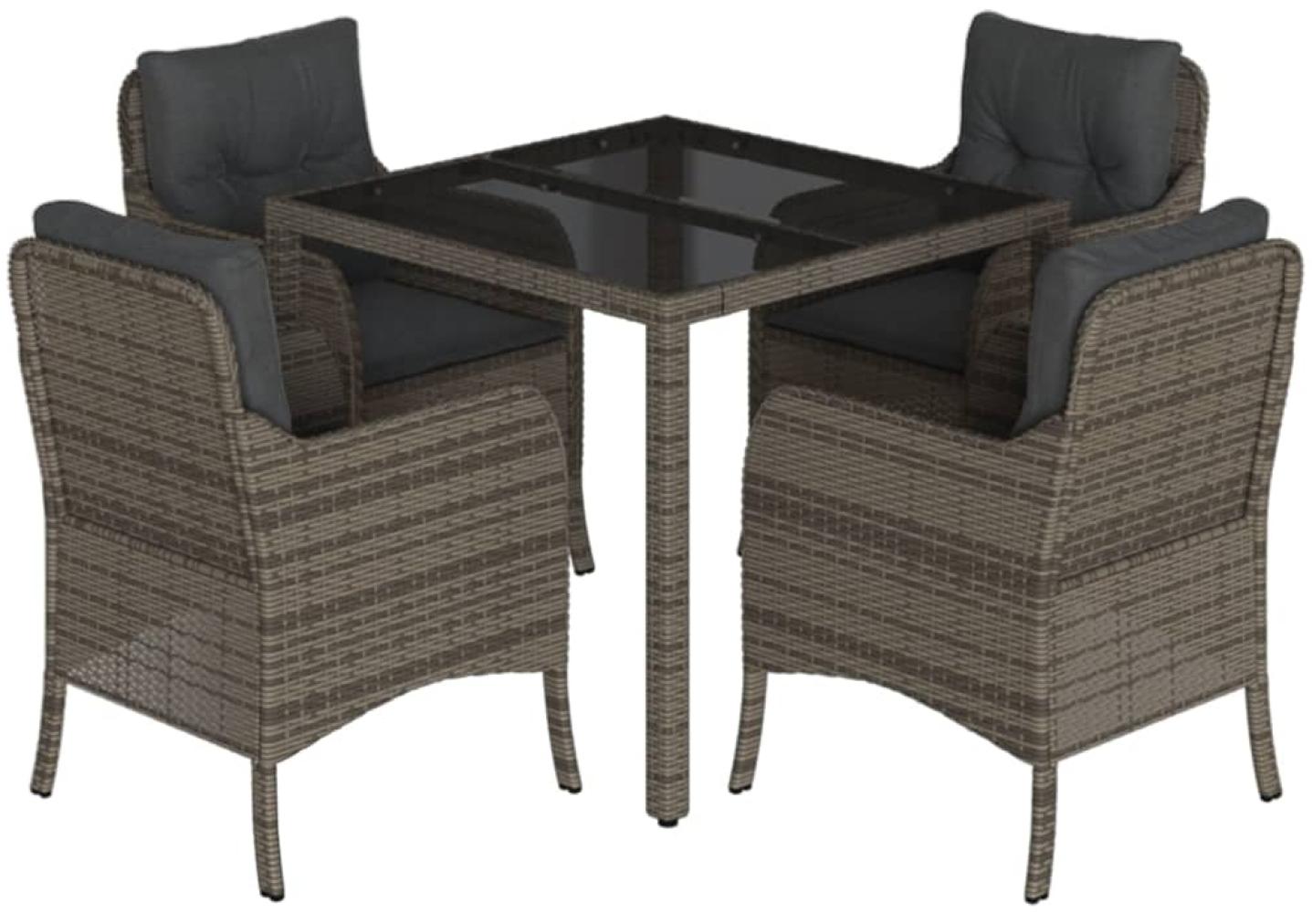 vidaXL 5-tlg. Garten-Essgruppe mit Kissen Grau Poly Rattan 3211855 Bild 1