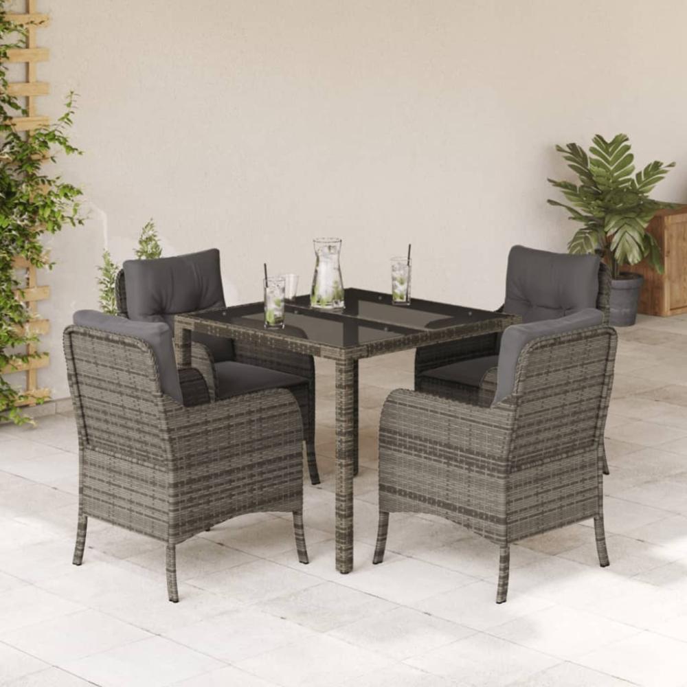 vidaXL 5-tlg. Garten-Essgruppe mit Kissen Grau Poly Rattan 3211855 Bild 1