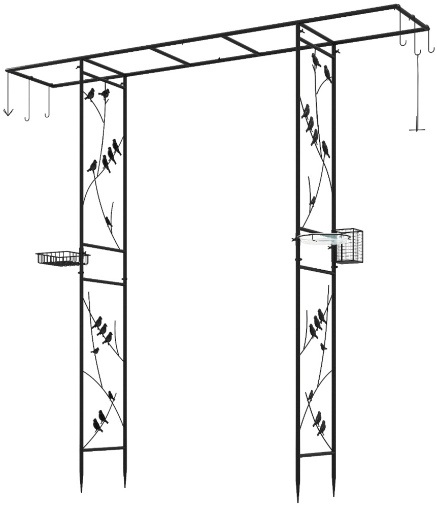 213 cm Gartenlauben-Futterstation robuster Gartenbogen mit Wasserschale Gittertablett Fettfutterspender Schwarz Bild 1