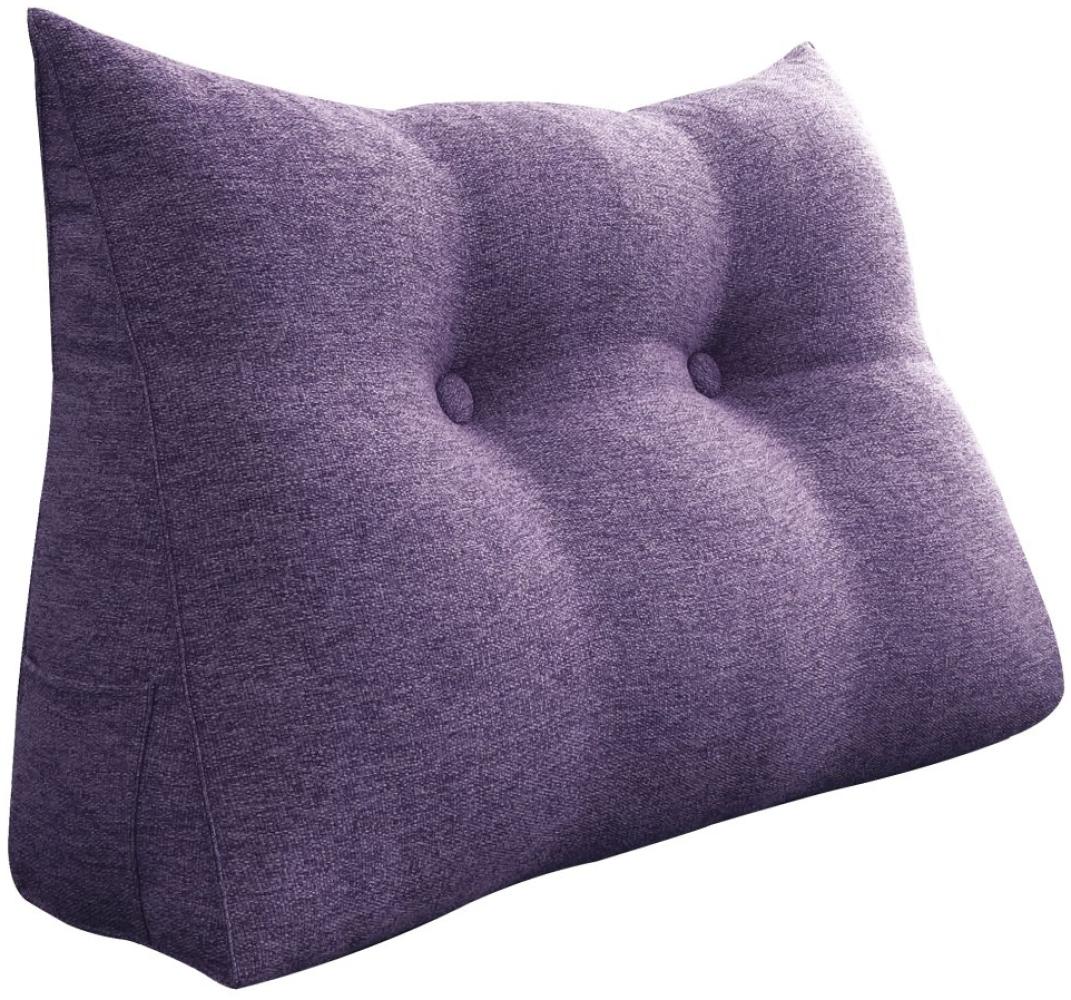 VERCART Großes Bettruhe Keilkissen, Lang Lesekissen, Dekoratives Kopfteilkissen, Dreieckiges Rückenkissen, Loungekissen für Tagesbett oder Couch, Leinenmischung Lavendel, 80cm Bild 1