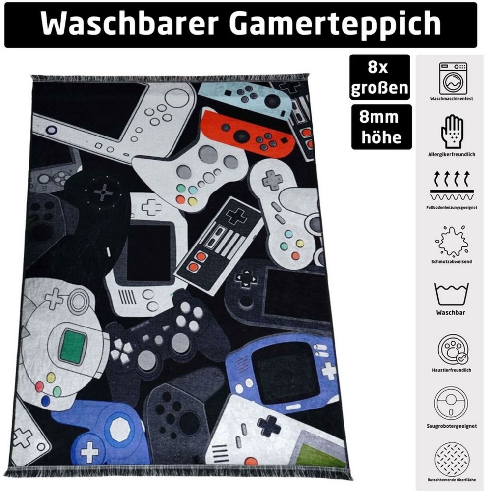 Jungengel Teppich Oldschool Gamer 8x Größen Waschbar Läufer Teppichläufer Gamermatte Bild 1