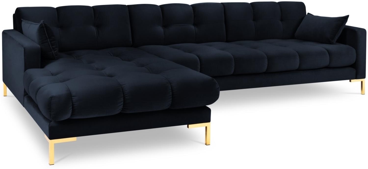 Micadoni 5-Sitzer Samtstoff Ecke links Sofa Mamaia | Bezug Dark Blue | Beinfarbe Gold Metal Bild 1