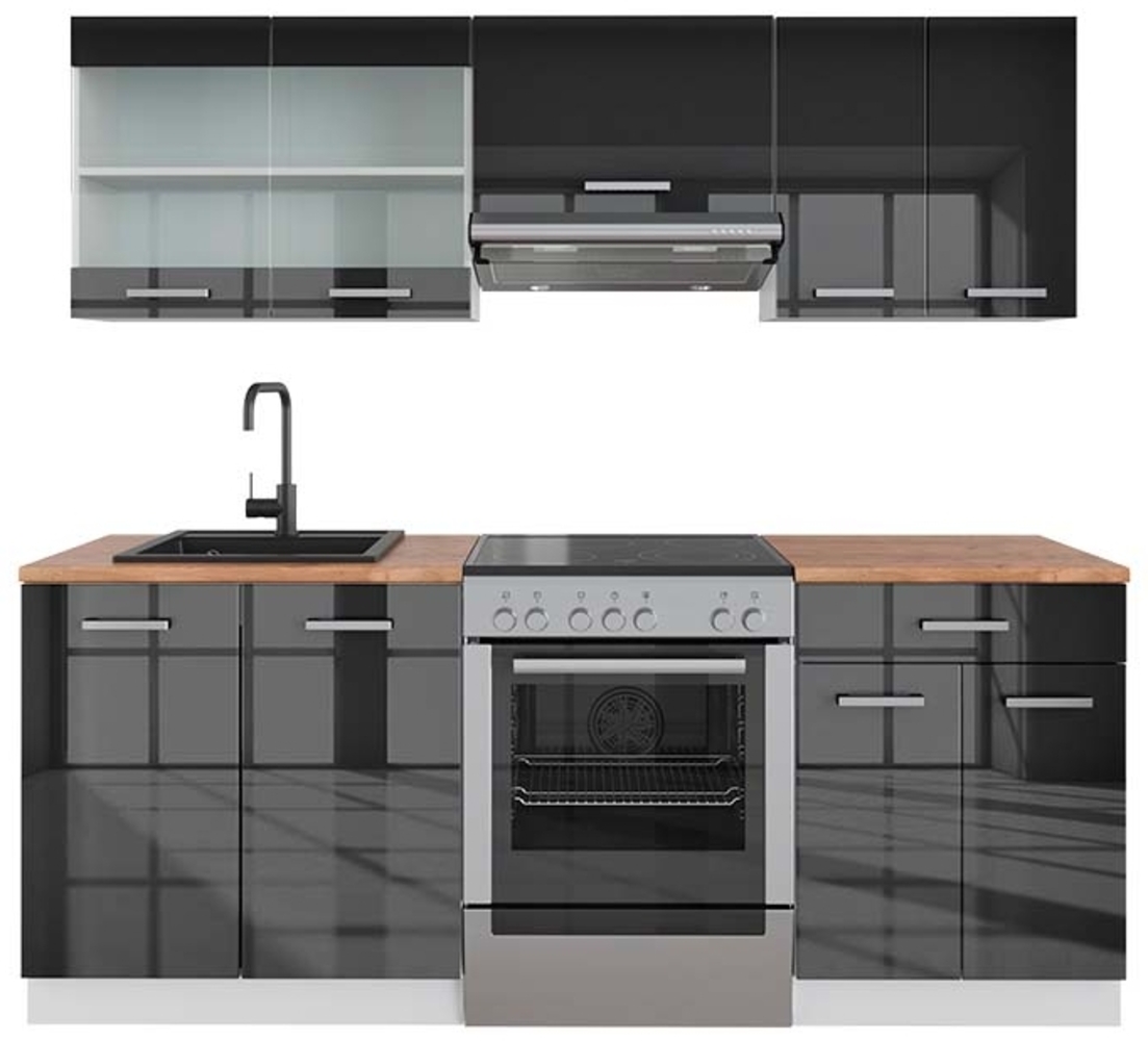 Küchenzeile R-Line Anthrazit Hochglanz/Weiß 200 cm , AP Eiche Vicco Bild 1