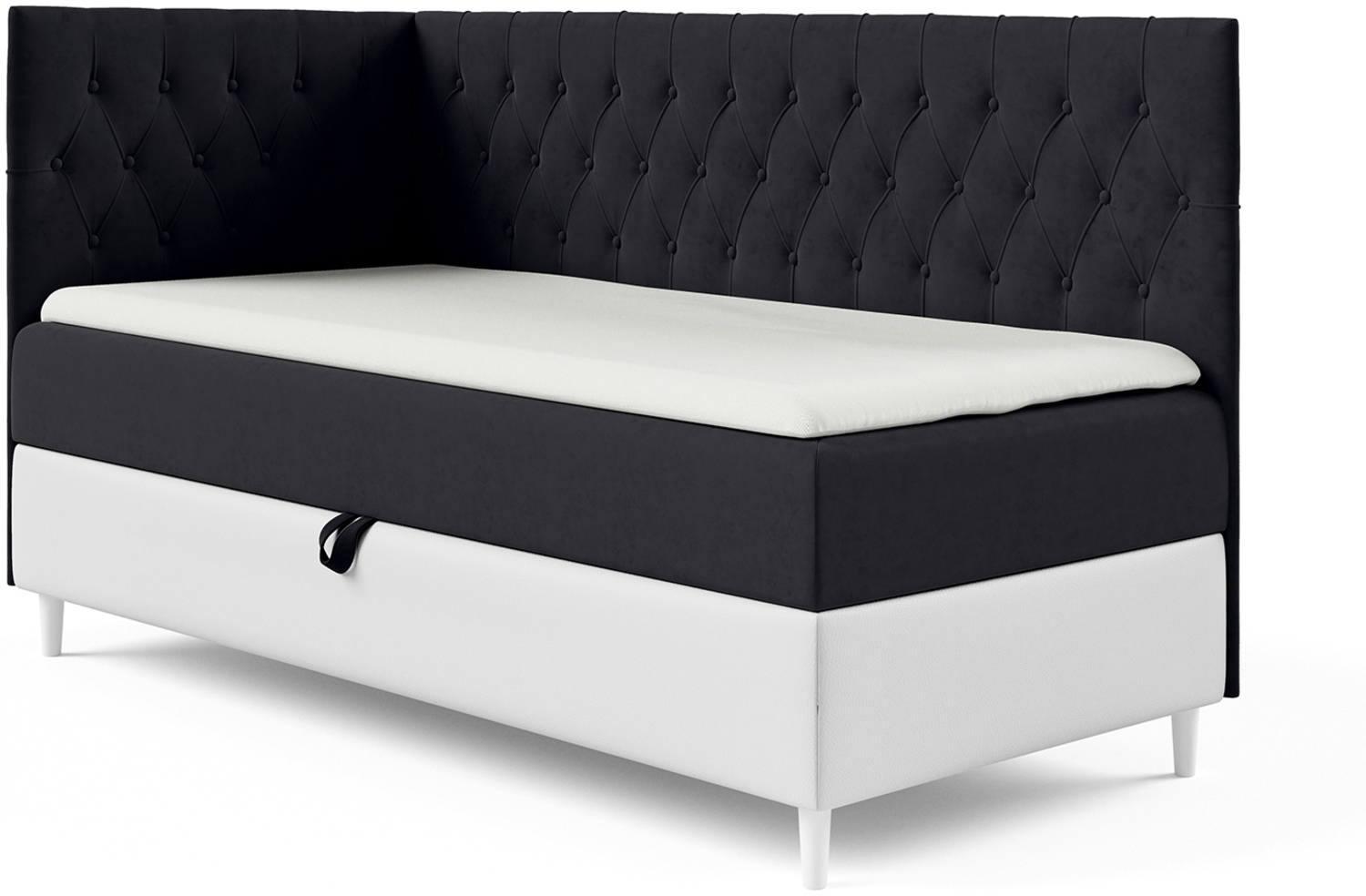 MEBLINI Kinderbett mit Bettkasten FILIPPO 3 80x200 Links – H3/Schwarz Samt Gepolstert Einzelbett mit Matratze - Polsterbett mit Stauraum - Bett mit Kopfteil – Stauraumbett Bild 1