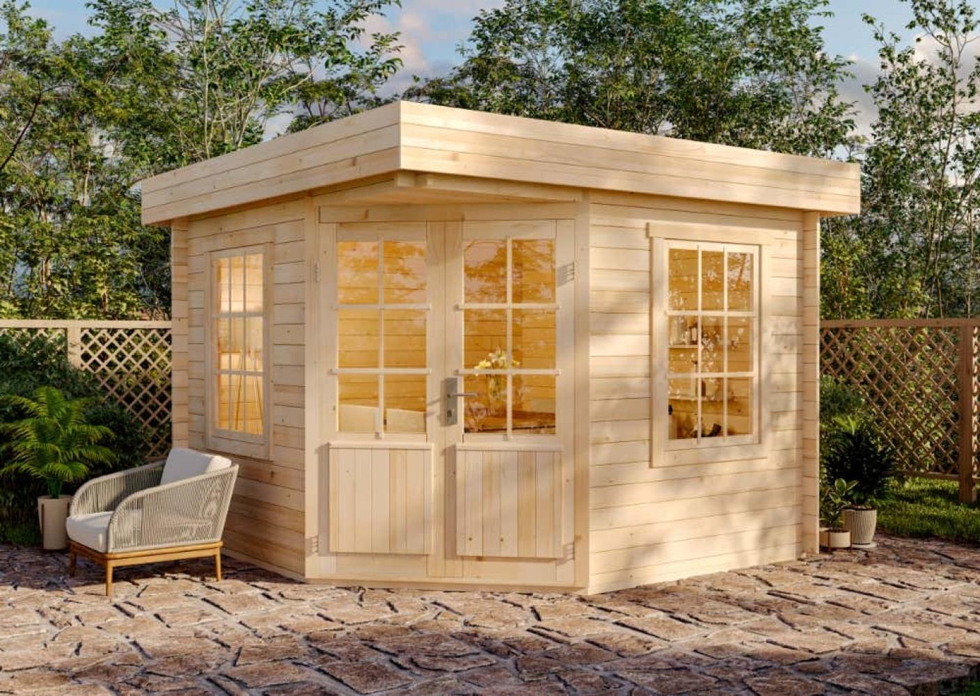 Alpholz 5-Eck Gartenhaus Modell Monica-28 mit Flachdach Gartenhaus aus Holz Holzhaus mit 28 mm Wandstärke Blockbohlenhaus mit Montagematerial Bild 1