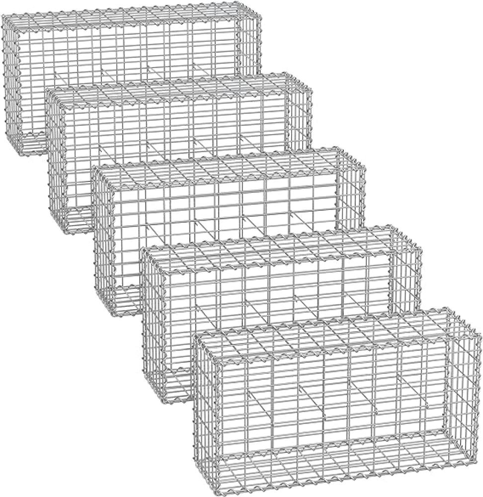 Gabionenkorb,100 x 50 x 30 cm,5er Set, Metall-Steinkorb mit 5 x 10 cm Maschenweite für Mauersteine, verzinkt, Steingabione Mauer, silber GGB553 Bild 1