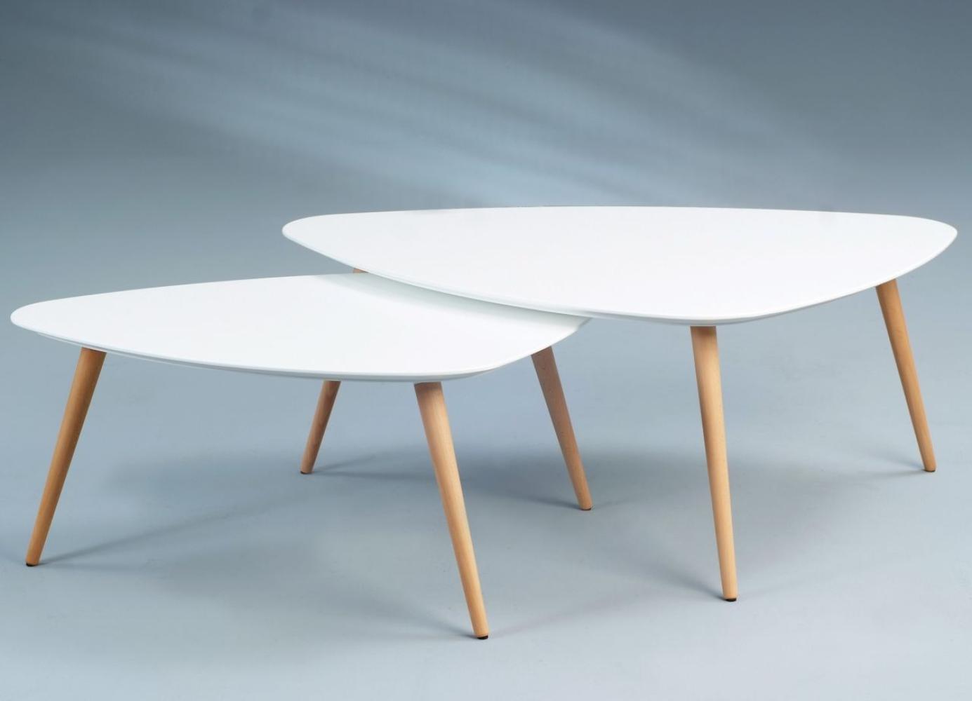 Couchtisch 2 er Set Satztisch Nierentisch - Peer - Buche / Weiss Bild 1