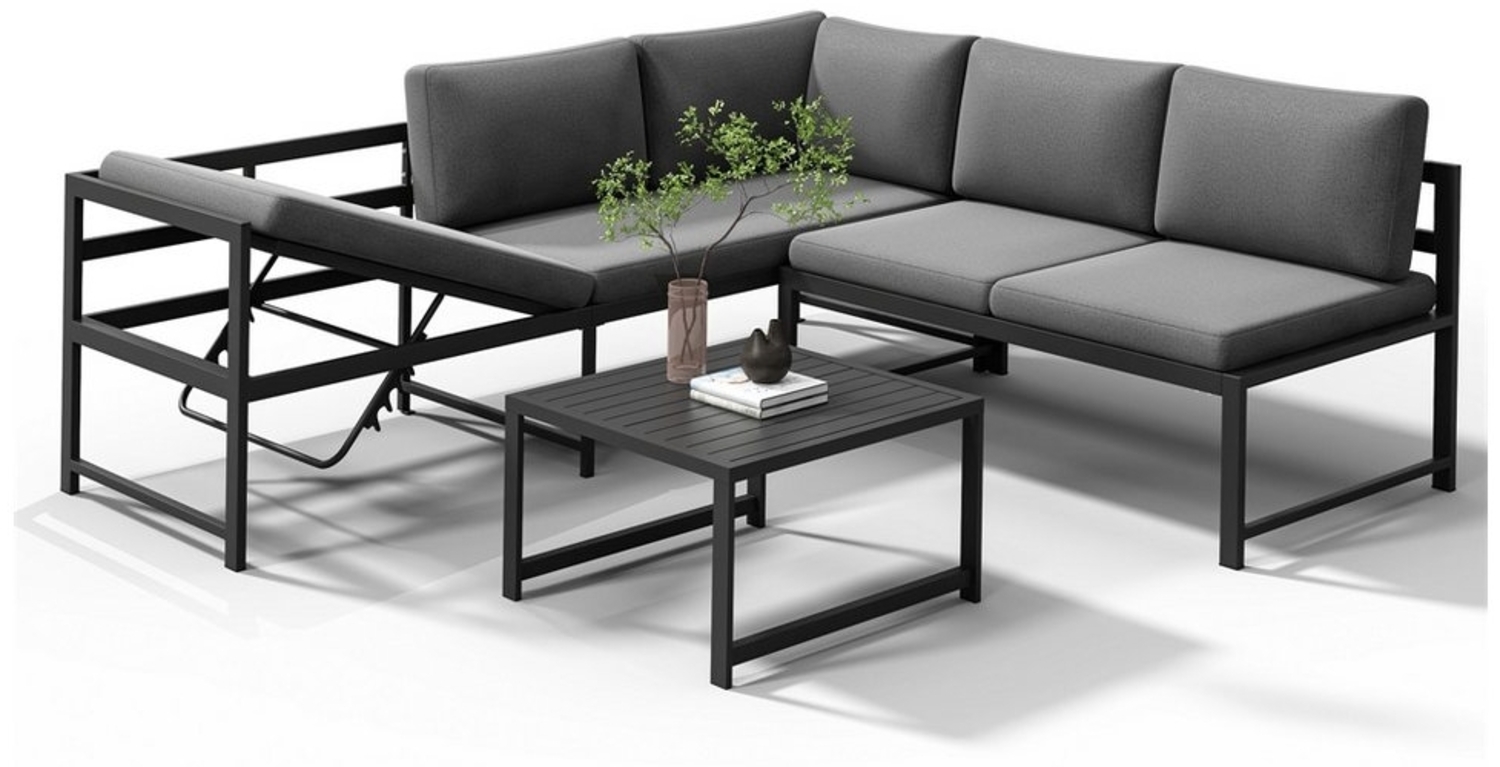 Melko Gartenlounge-Set Ecklounge mit Liegefunktion Aluminium Sitzgruppe wetterfest Grau, (Set, 3-tlg, 2 Sofa, 1 Tisch, 11 Auflagen), Liegefunktion durch verstellbare Rückenlehne Bild 1