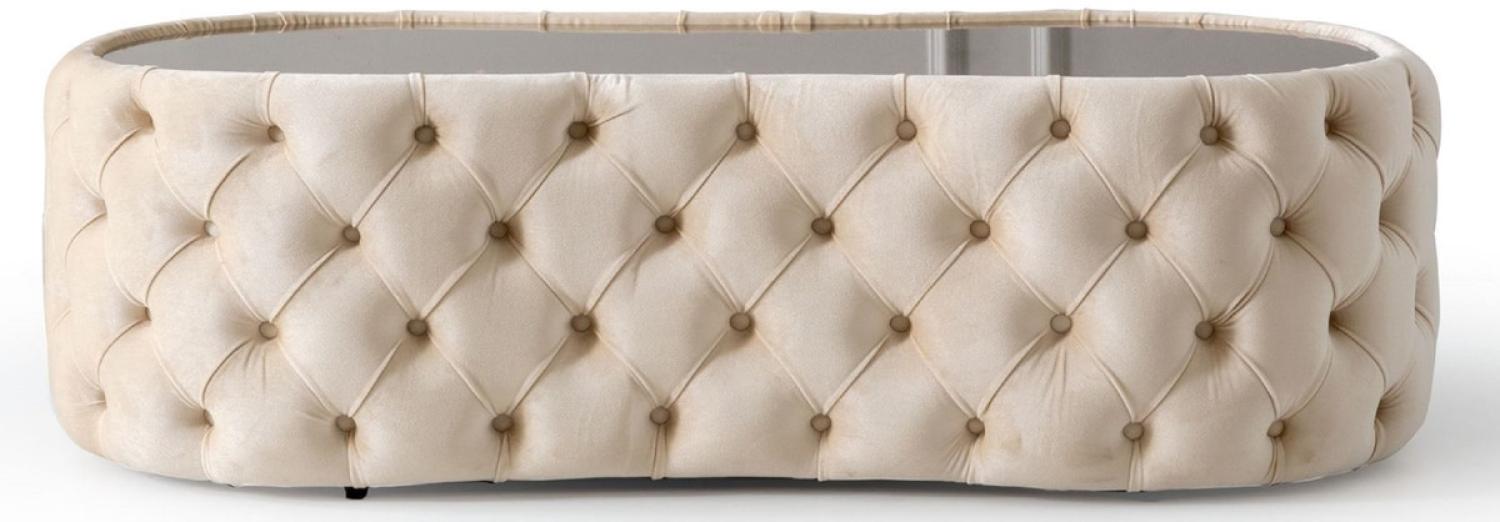 Casa Padrino Luxus Chesterfield Couchtisch Creme 140 x 80 x H. 45 cm - Wohnzimmertisch mit Glasplatte - Wohnzimmer Möbel - Chesterfield Möbel - Luxus Möbel - Luxus Einrichtung Bild 1