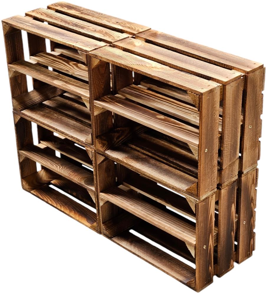 4er Set Holzkisten Weinkisten Obstkiste Klein Geflammt Regal aus Holz 40x30x25cm Bild 1