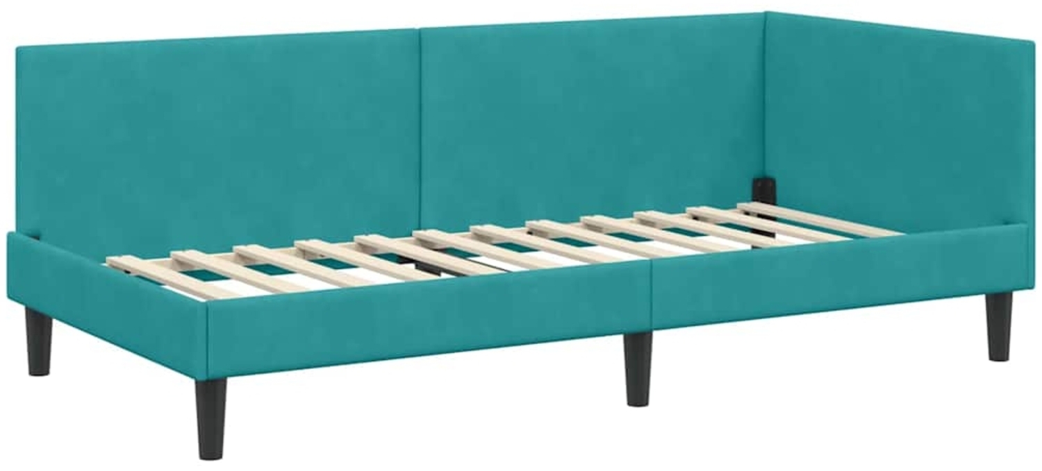 vidaXL Eckbettgestell mit Kopfteil Türkis 90 cm x 190 cm Stoff 42016224 Bild 1