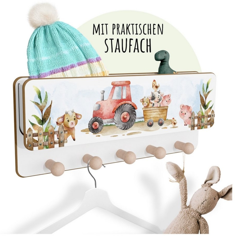 Holzura Kinderregal Kindergarderobe aus Holz mit Ablage und magnethaftendem Rahmen. Bild 1