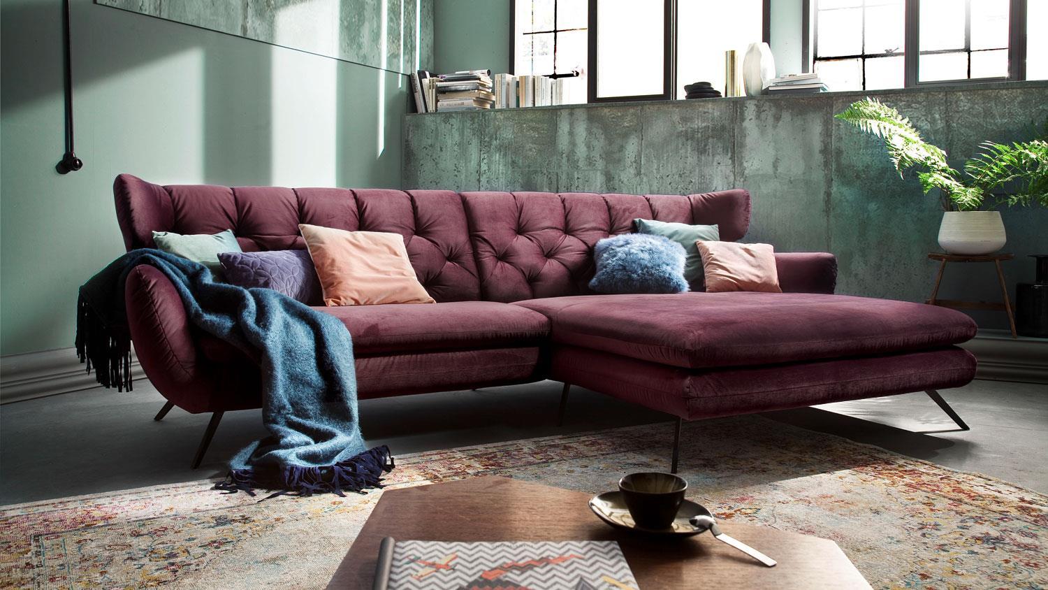 Candy Ecksofa SIXTY Eckgarnitur rechts Stoff Velour purple lila 300x175 cm Bild 1