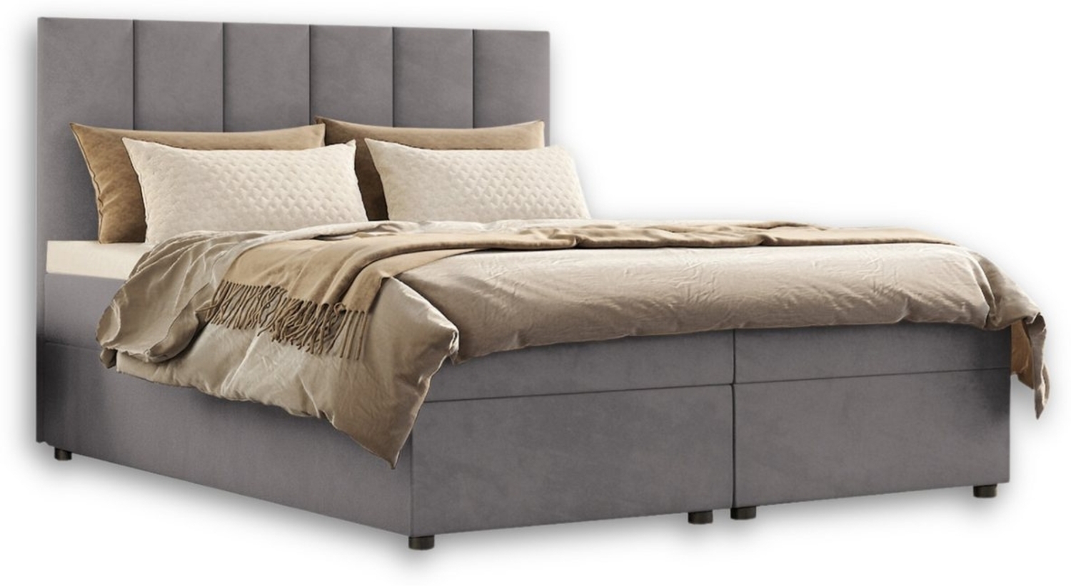 Deine Möbel 24 Boxspringbett VIKA Komplettbett Polsterbett Bett Bonellfederkernmatratzen H3 (Taschenfederkernmatratzen 7 Zonen H4 optional Samt Velour, 3-St, Ehebett Matratzen H3 / H4 zur Auswahl Beige Grau Hellgrau Dunkelgrau), inkl Topper Bettkästen,... Bild 1