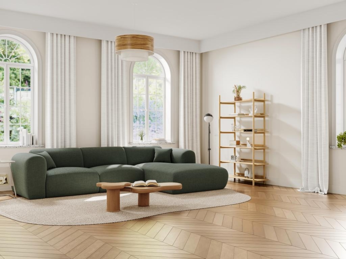 Vente-unique - Großes Ecksofa - Ecke rechts - melierter Stoff - Grün - POGNI von Maison Céphy Bild 1