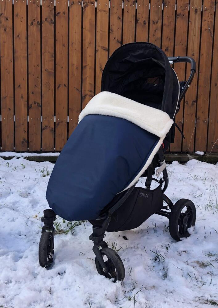 Wasserdichte, warme Decke für den Kinderwagen, Buggy, Jogger (Dunkelblau/Merinowolle) Bild 1