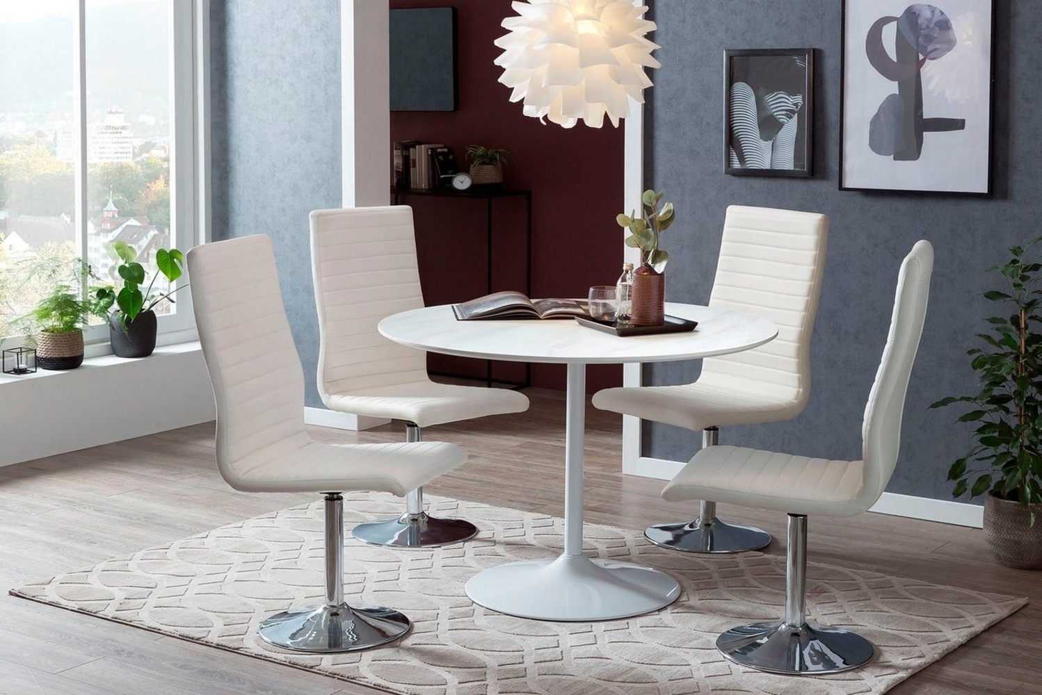 Tisch rund MDF Metall Weiß Bild 1