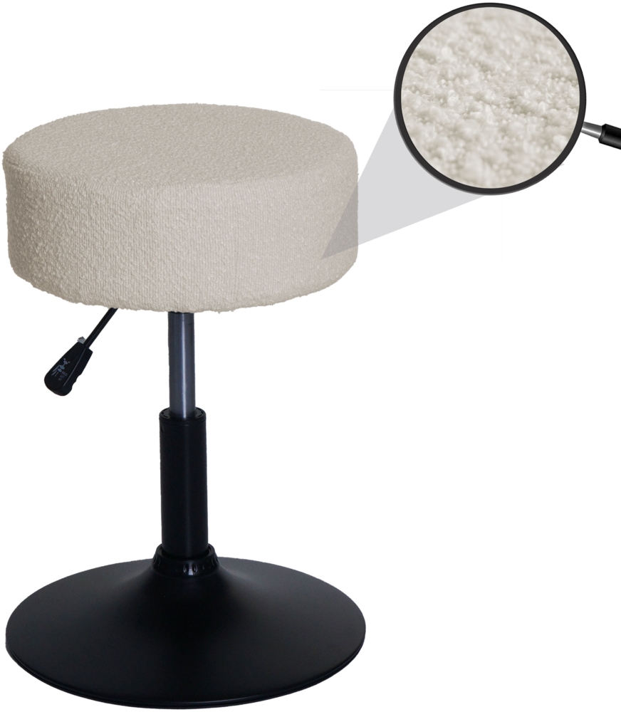 Hocker HWC-C22, Sitzhocker Schminkhocker, höhenverstellbar drehbar Ø 37cm Stoff Bouclé (450g/m²) FSC® ~ creme-weiß Bild 1