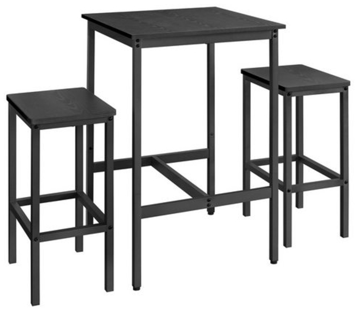 VASAGLE Bartisch mit Barhocker-Set, Esstisch mit 2 Stühlen, Küchentisch klein 60 x 60 x 90 cm, Barstühle je 30 x 40 x 65 cm, für Esszimmer, Küche, Industrie-Design, Ebenholzschwarz-Tintenschwarz Bild 1