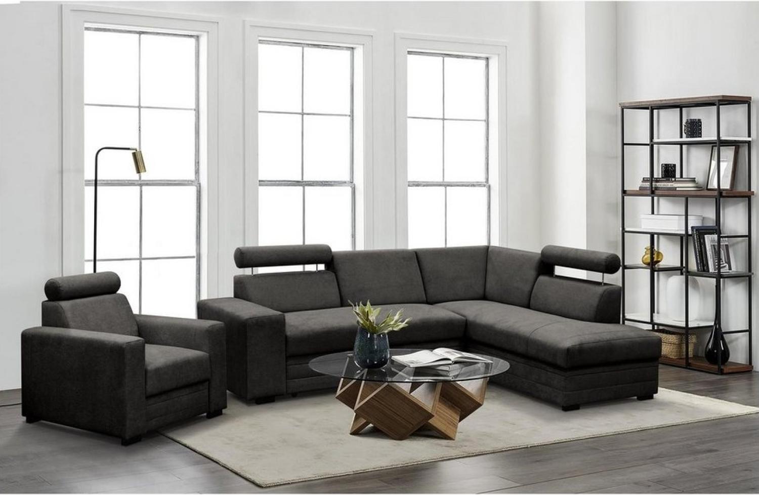 Beautysofa Polstergarnitur Roma Die Lieferung beinhaltet die Lieferung in die Wohnung, (modernes Set Eckgarnitur mit Sessel, Schlaffunktion, Bettkasten, verstellbare Kopfstützen), gepolstertes Ecksofa mit Sessel aus Bonnell-Federn für Wohnzimmer Bild 1