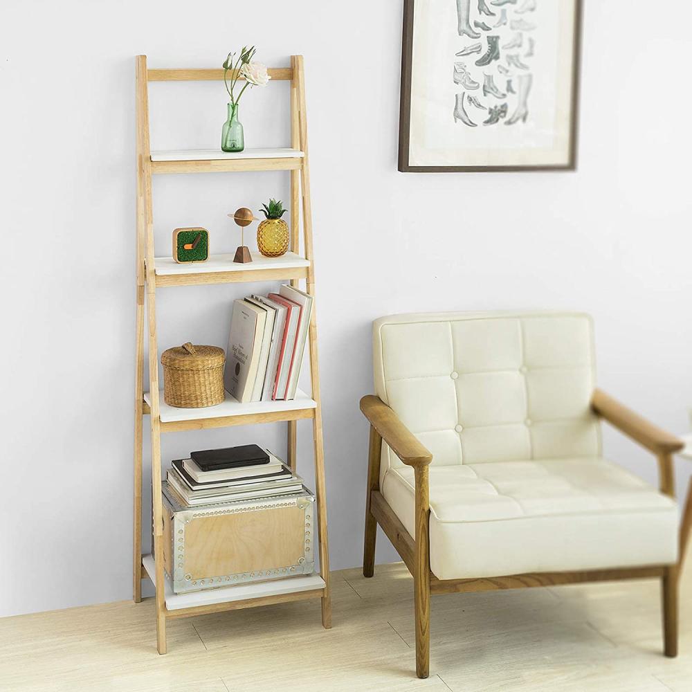 SoBuy Leiterregal, Bücherregal, mit 4 Böden, klappbar, aus Kautschukholz Bild 1