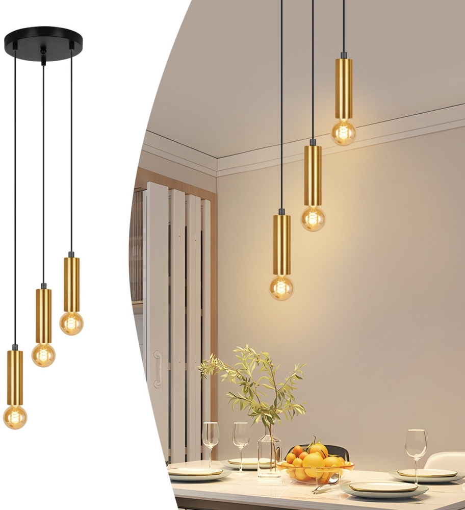 ZMH Pendelleuchte Esstisch E27 Gold Schwarz - Pendellampe 3 Flammig Esszimmerlampe Hängelampe Modern Hängeleuchte Metall Küchenlampe Hängend für Esszimmer Kücheninsel Ohne Leuchtmittel Bild 1