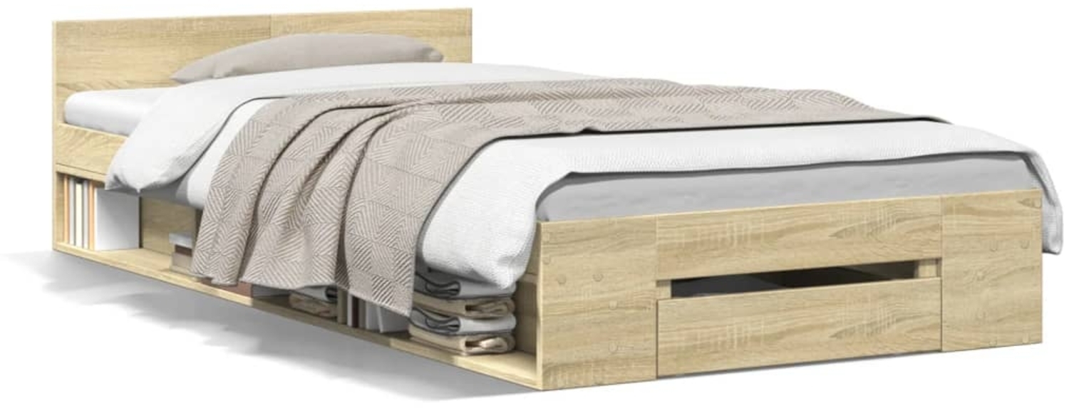 vidaXL Bettgestell mit Schublade Sonoma-Eiche 100x200 cm Holzwerkstoff 3280792 Bild 1