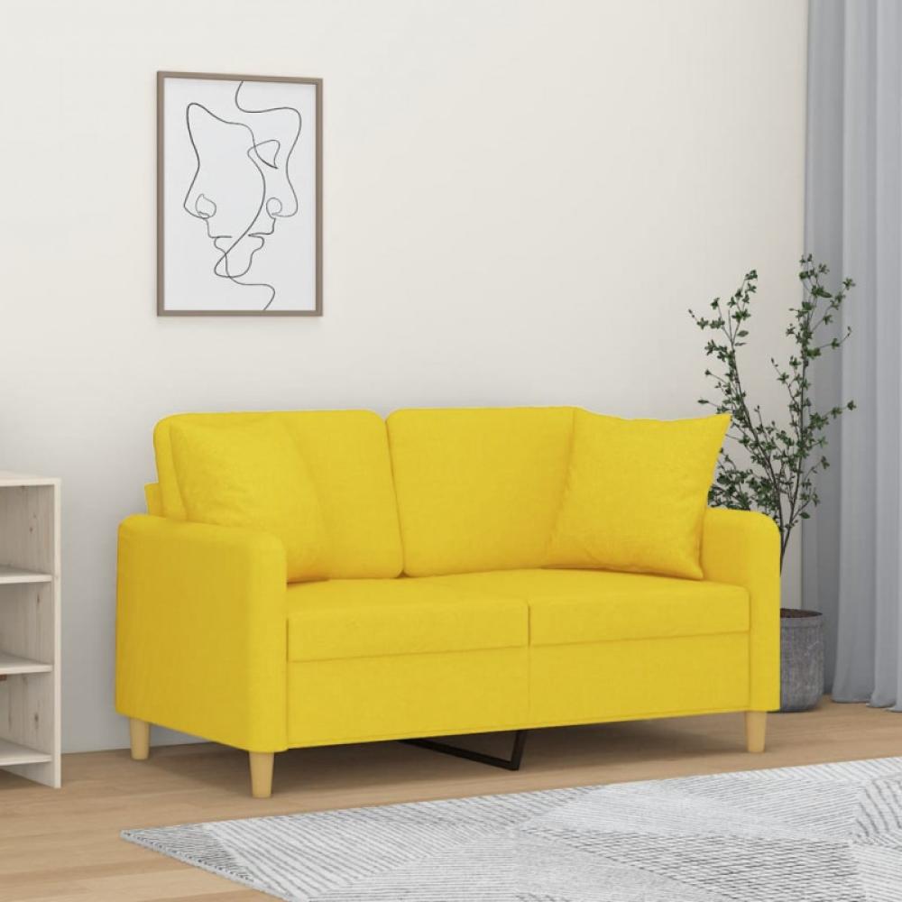 2-Sitzer-Sofa mit Zierkissen Hellgelb 120 cm Stoff (Farbe: Gelb) Bild 1