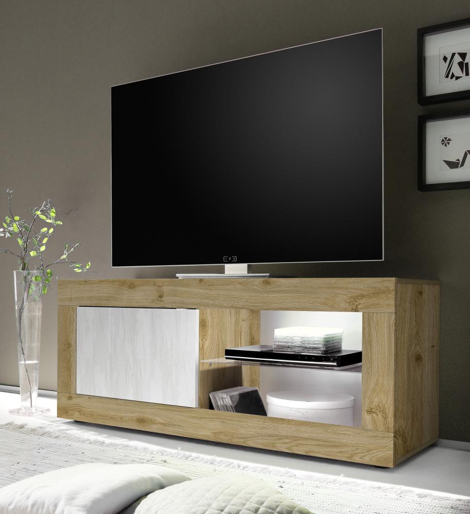 TV-Board >Belinda< in Eiche Cadiz / Weiss - 140x56x43cm (BxHxT) Bild 1